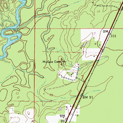 Topographic Map of McGee Cemetery, LA