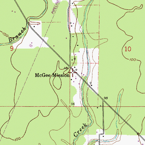 Topographic Map of McGee Mission, LA