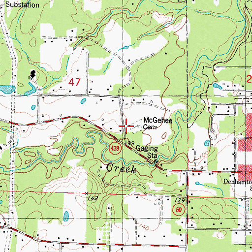 Topographic Map of McGehee Cemetery, LA
