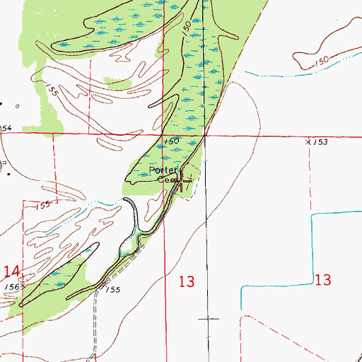 Topographic Map of Porter Cemetery, AR