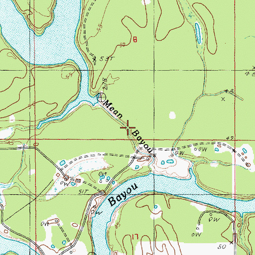 Topographic Map of Mean Bayou, LA