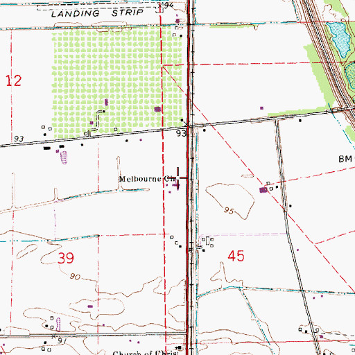 Topographic Map of Melbourne Church, LA