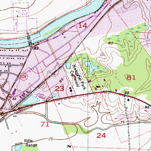 Topographic Map of Mulhearn Memorial Park Cemetery, LA