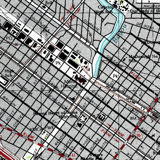 Topographic Map of Mercy Hospital (historical), LA