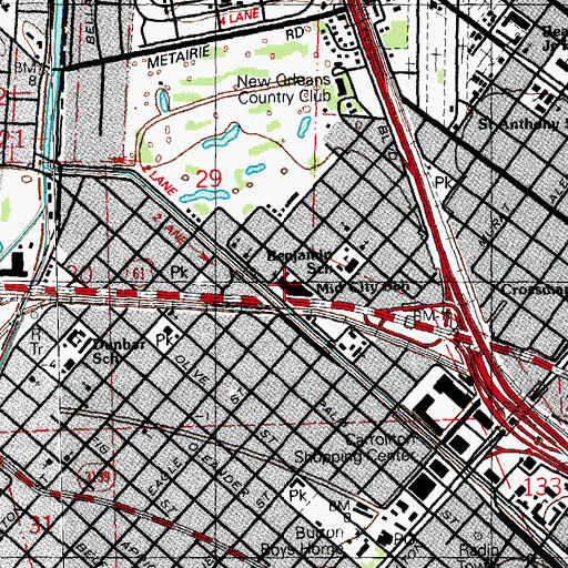 Topographic Map of Mid City School, LA