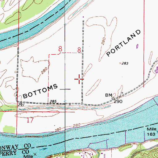 Topographic Map of Portland Bottoms, AR