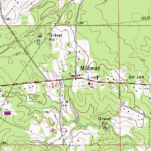 Topographic Map of Midway, LA