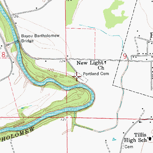 Topographic Map of Portland Cemetery, AR