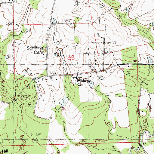 Topographic Map of Midway Church, LA