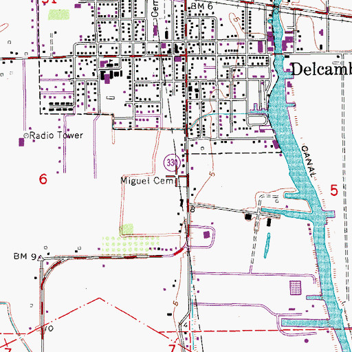 Topographic Map of Miguel Cemetery, LA
