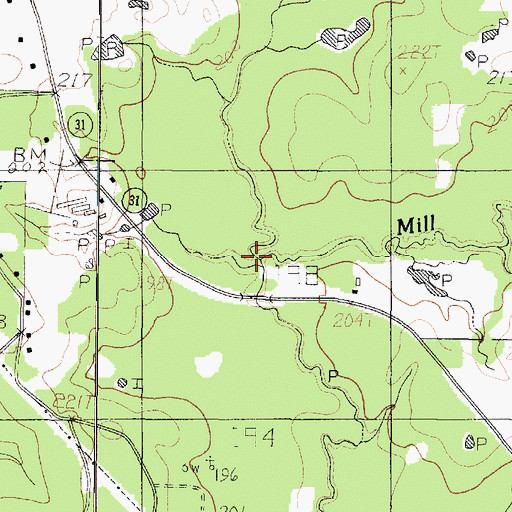 Topographic Map of Mill Creek, TX