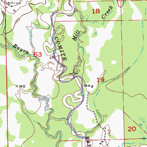 Topographic Map of Mill Creek, LA