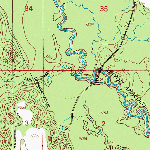 Topographic Map of Mill Creek, LA