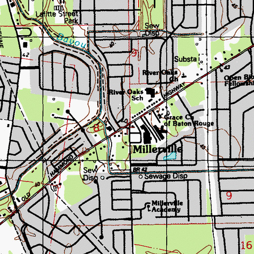 Topographic Map of Millerville, LA