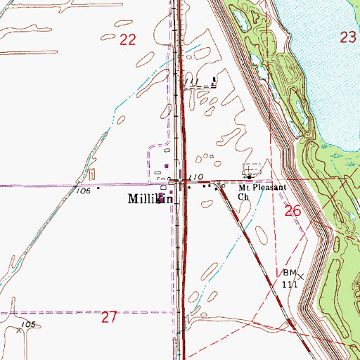 Topographic Map of Millikin, LA