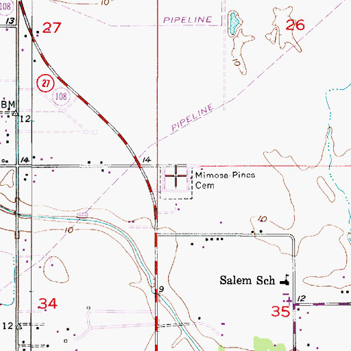 Topographic Map of Mimosa - Pines Cemetery, LA