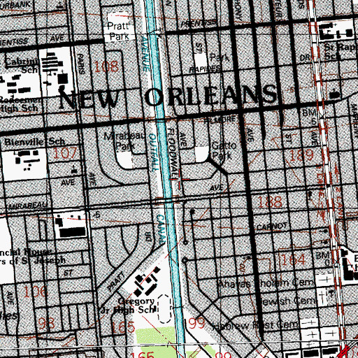 Topographic Map of Mirabeau School, LA