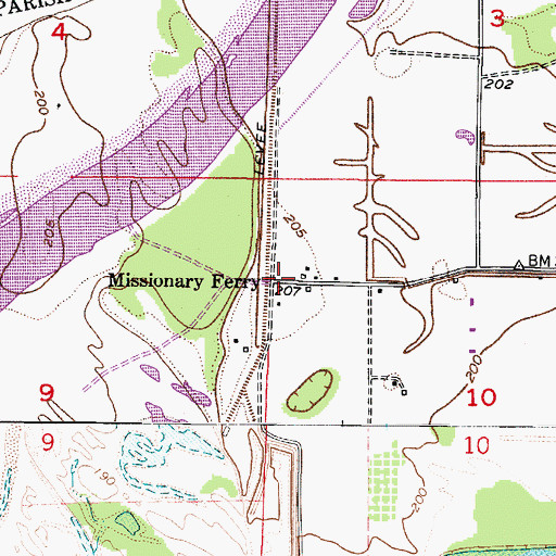 Topographic Map of Missionary Ferry, LA