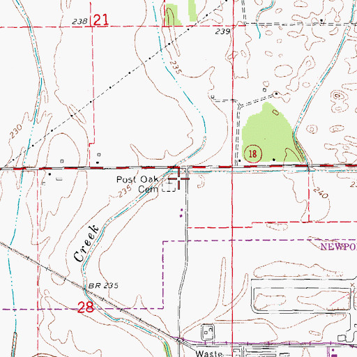 Topographic Map of Post Oak Cemetery, AR