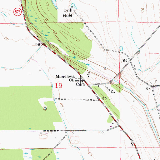 Topographic Map of Monclova Church, LA
