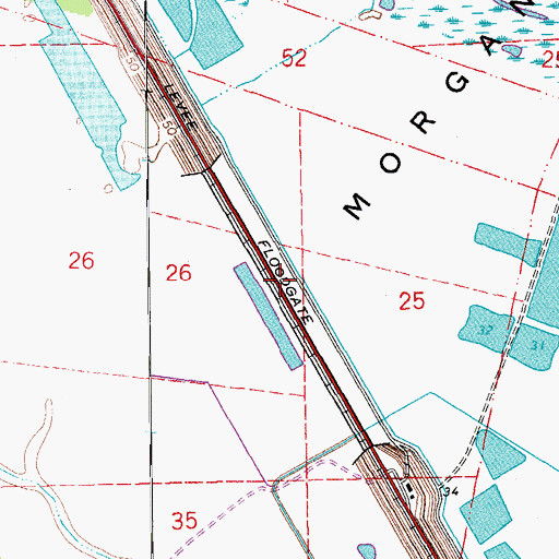 Topographic Map of Morganza Spillway, LA