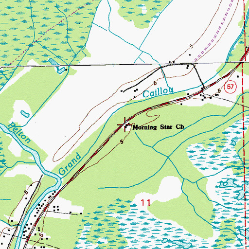 Topographic Map of Morning Star Church, LA