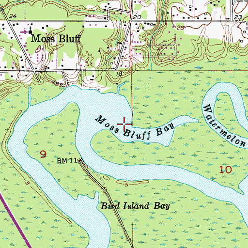 Topographic Map of Moss Bluff Bay, LA