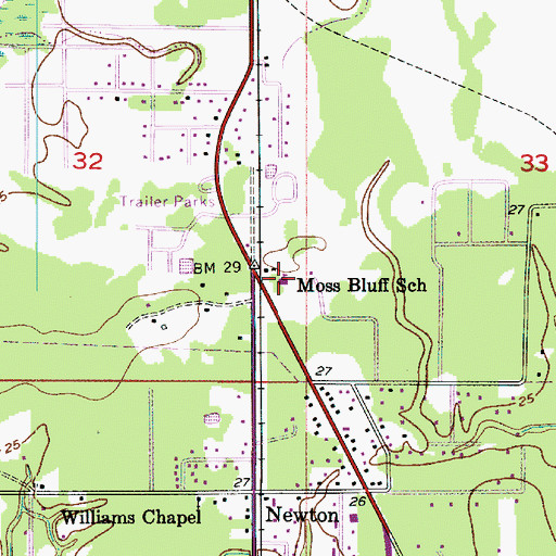 Topographic Map of Moss Bluff School, LA