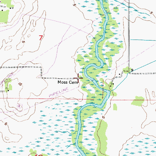Topographic Map of Moss Cemetery, LA