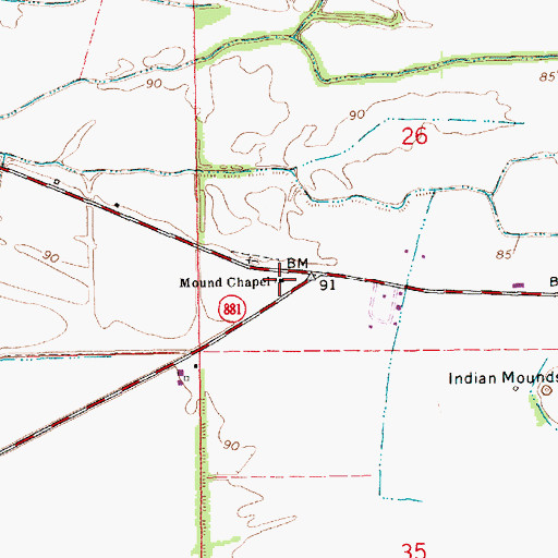 Topographic Map of Mound Chapel, LA