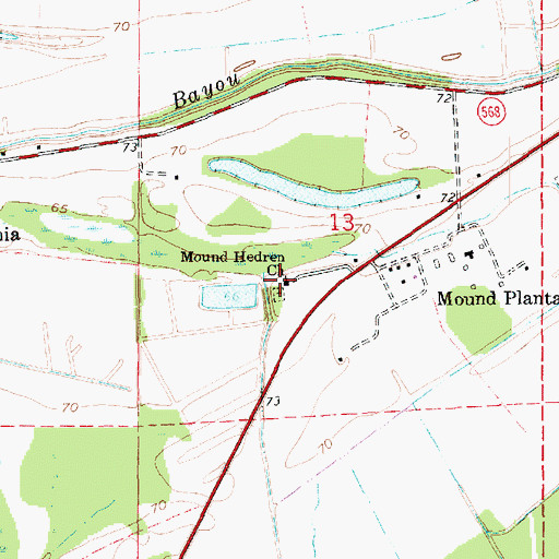 Topographic Map of Mound Hedren Church, LA