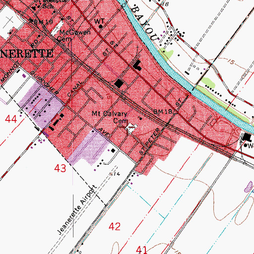 Topographic Map of Mount Calvary Cemetery, LA