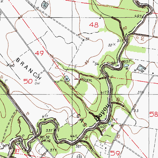 Topographic Map of Mount Calvary Cemetery, LA
