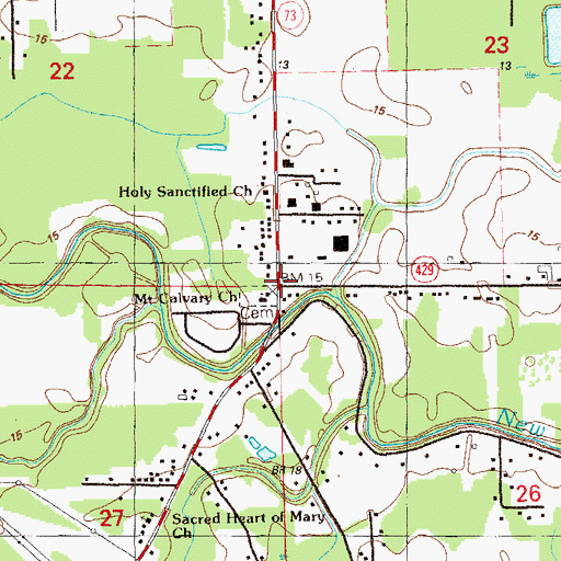 Topographic Map of Mount Calvary Church, LA