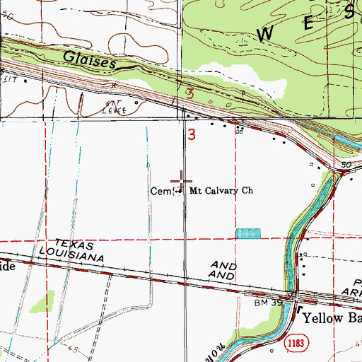 Topographic Map of Mount Calvary Church, LA