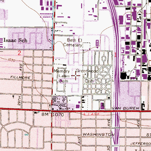 Topographic Map of Greenwood Memory Lawn Cemetery, AZ