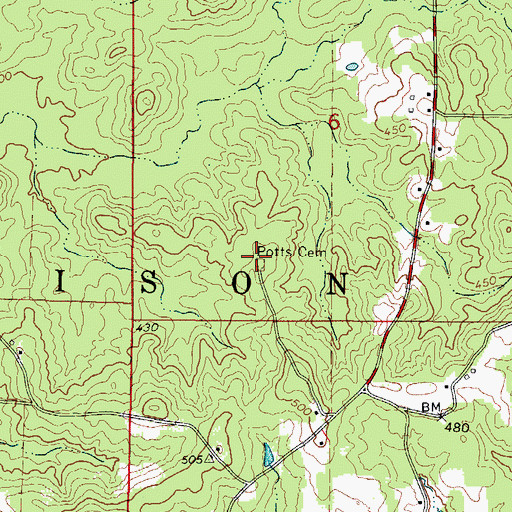 Topographic Map of Potts Cemetery, AR