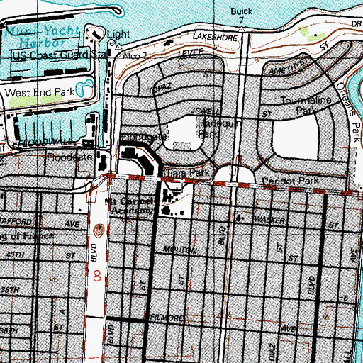 Topographic Map of Mount Carmel Convent, LA