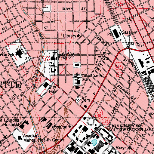 Topographic Map of Mount Carmel School, LA