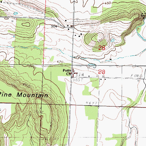 Topographic Map of Potts School, AR