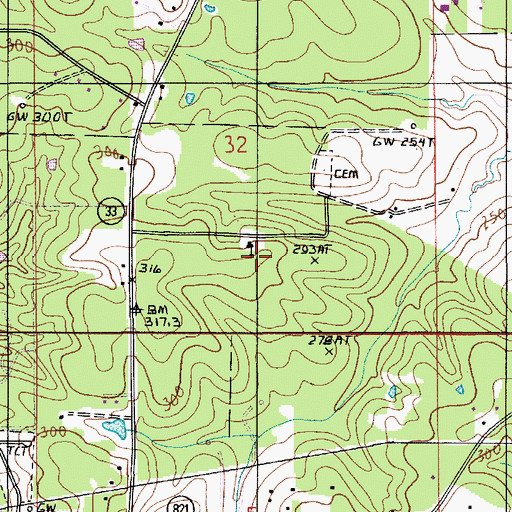 Topographic Map of Mount Harmony School, LA