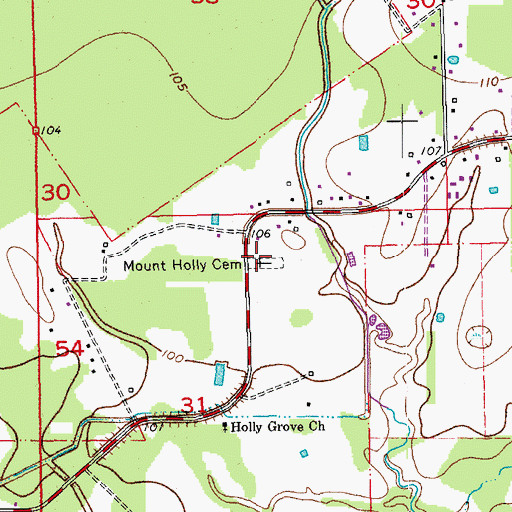 Topographic Map of Mount Holly Cemetery, LA