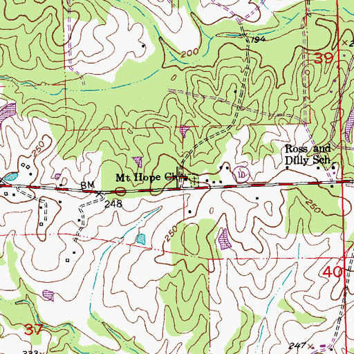 Topographic Map of Mount Hope Church, LA