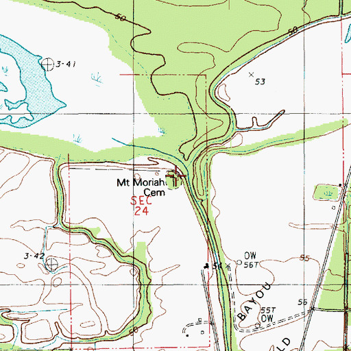 Topographic Map of Mount Moriah Cemetery, LA