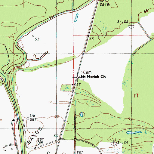 Topographic Map of Mount Moriah Church, LA