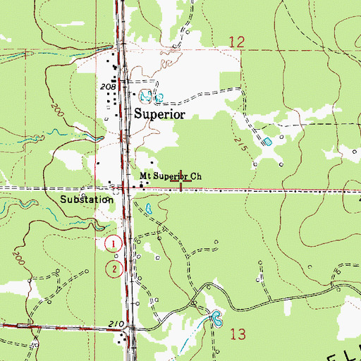 Topographic Map of Mount Superior Church, LA