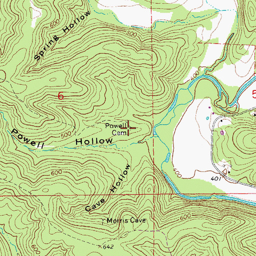 Topographic Map of Powell Cemetery, AR