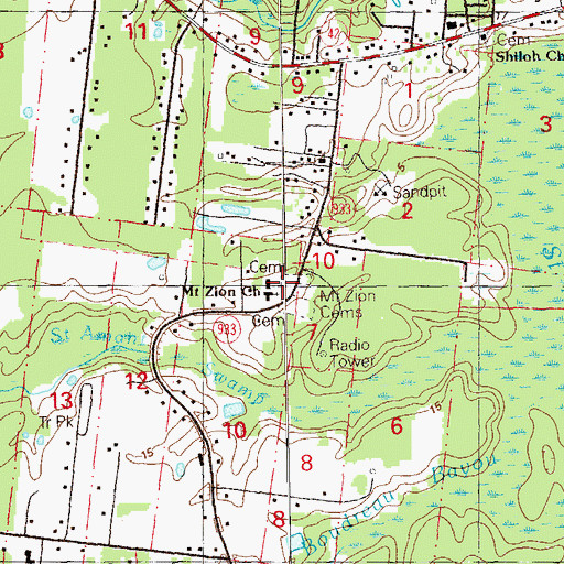 Topographic Map of Mount Zion Cemetery, LA