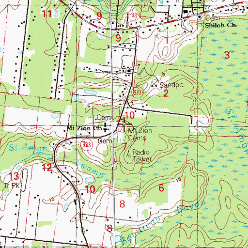 Topographic Map of Mount Zion Church, LA