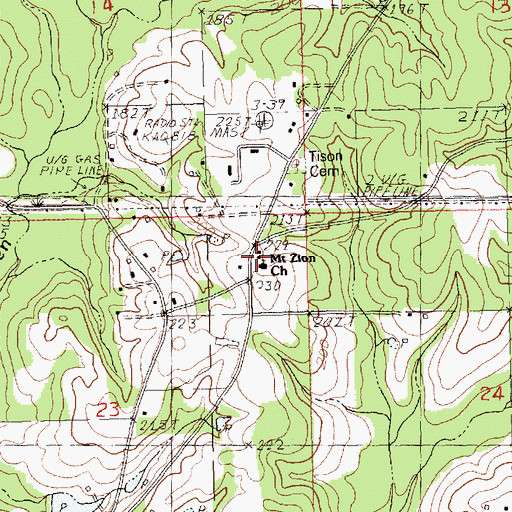 Topographic Map of Mount Zion Church, LA